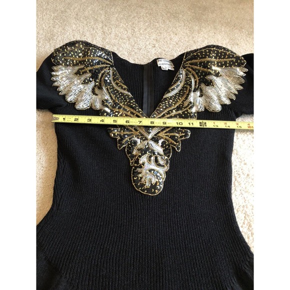 Pat Sandler Neiman Marcus Vintage Dress Sz 10 Black Gold Sequins Cocktail - Picture 9 of 9